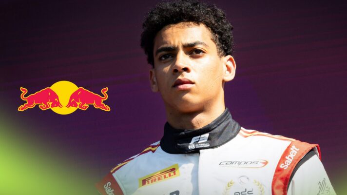 Ugo Ugochukwu pictured at the 2026 Austrian Grand Prix, as a Red Bull logo appears on the left