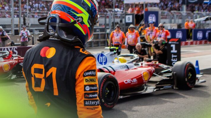 Oscar Piastri, McLaren, looking at Lewis Hamilton in his Ferrari after 2026 Hungarian Grand Prix qualifying