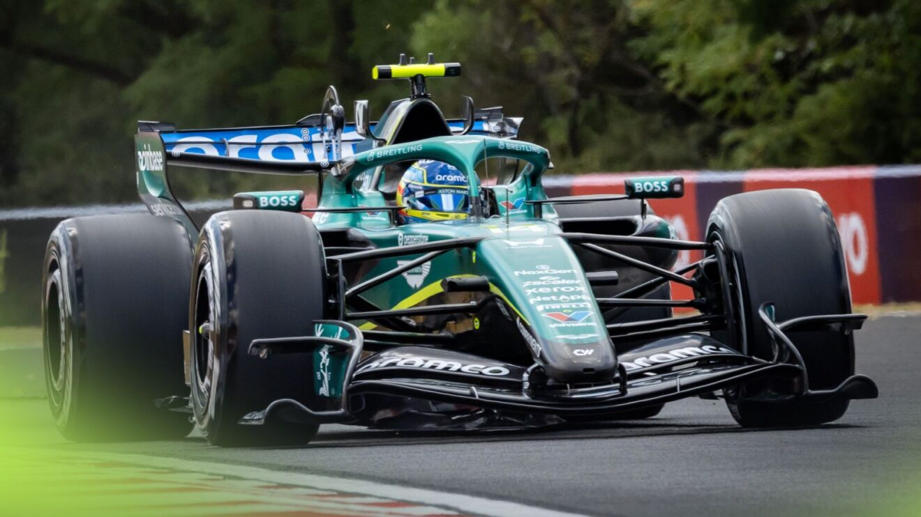 Fernando Alonso drives the upgraded Aston Martin AMR26 at the 2026 Hungarian Grand Prix