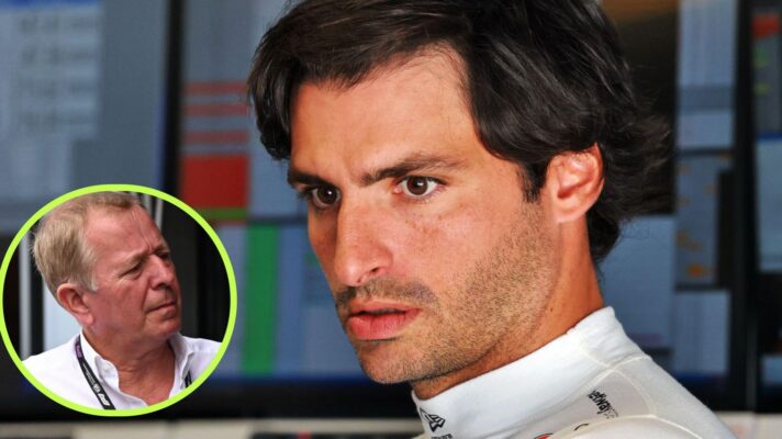 Carlos Sainz, Williams, pictured at the 2026 Hungarian Grand Prix, as Martin Brundle appears in a bottom left circle