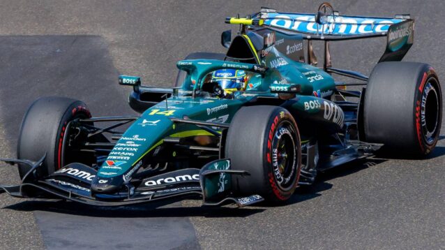 Fernando Alonso driving the upgraded Aston Martin AMR26 at the 2026 Hungarian Grand Prix