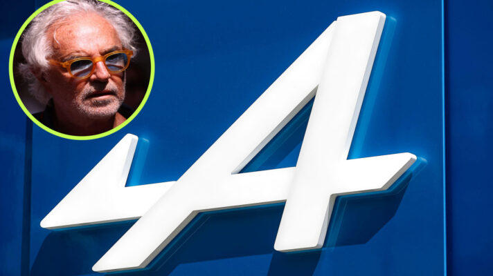 The Alpine logo and Flavio Briatore