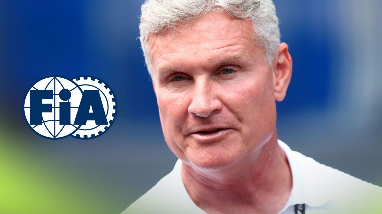 David Coulthard pictured at the 2026 Hungarian Grand Prix, as an FIA logo appears on the left
