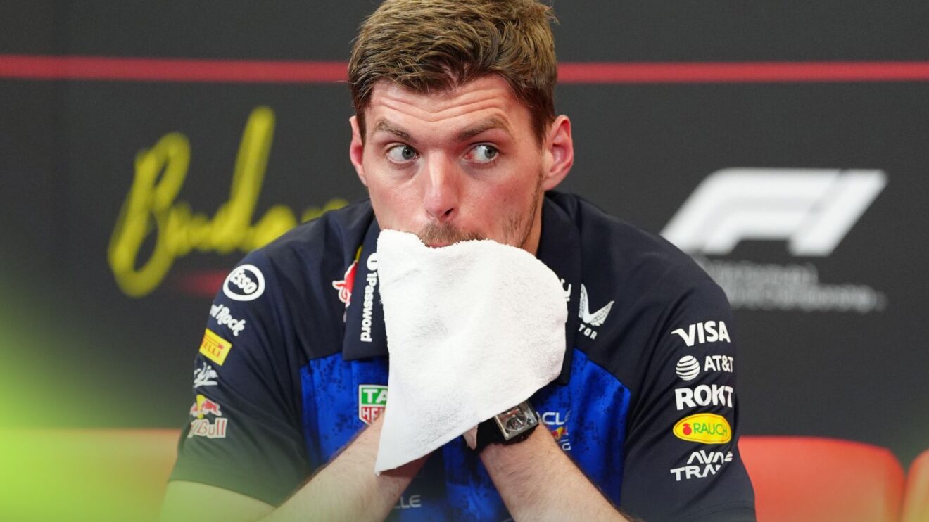 Red Bull driver Max Verstappen pictured in a 2026 Hungarian Grand Prix press conference