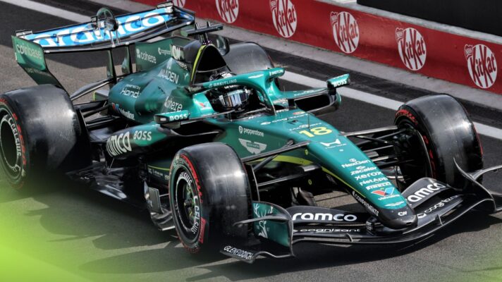 Lance Stroll at the wheel of the upgraded Aston Martin AMR26 during the 2026 Hungarian Grand Prix