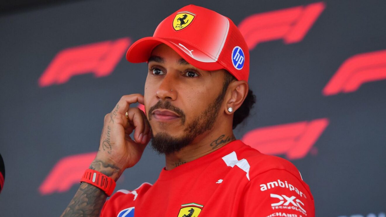 Lewis Hamilton addresses the media at Spa-Francorchamps.