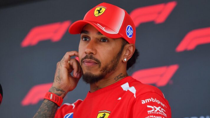 Lewis Hamilton addresses the media at Spa-Francorchamps.