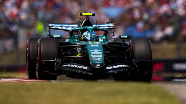 Fernando Alonso behind the wheel of the upgraded Aston Martin AMR26 at the 2026 Hungarian Grand Prix