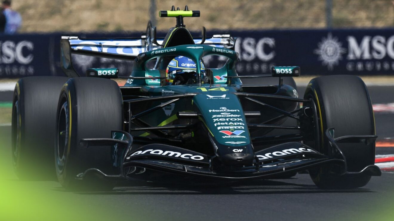 Fernando Alonso drives the Aston Martin AMR26 at the 2026 Hungarian Grand Prix
