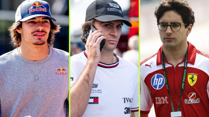From left to right, Nikola Tsolov, Red Bull, Colton Herta, Cadillac and Rafael Camara, Ferrari, pictured across the 2026 Belgian and Hungarian Grands Prix