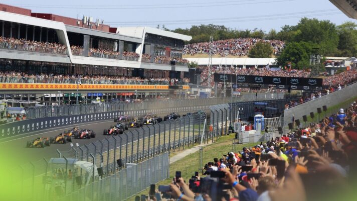 A fan's view of the field racing to the first corner at the Hungarian Grand Prix.