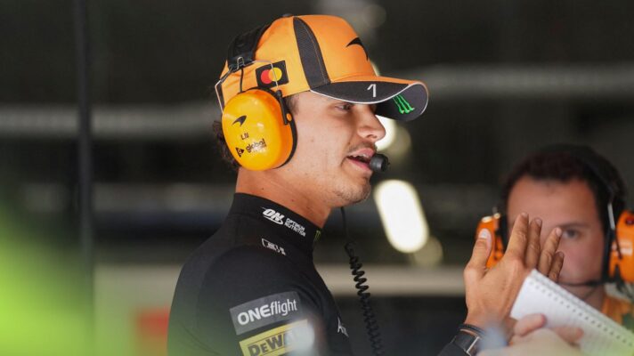 F1 live action from the Dutch Grand Prix as Lando Norris talks in the garage.