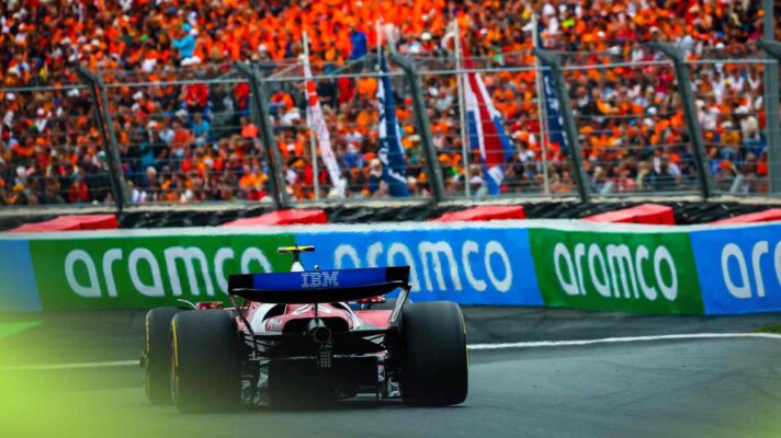 F1 live action as Lewis Hamilton takes part in Dutch GP action.