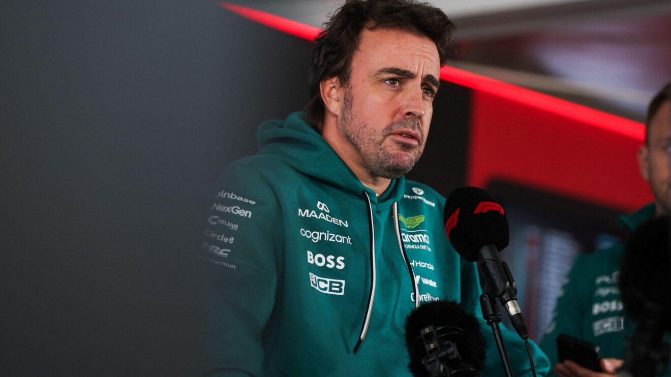 Fernando Alonso speaking to the media