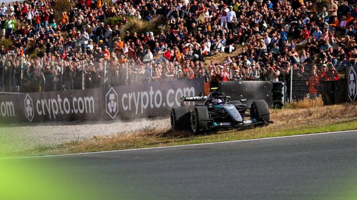 Mercedes' Kimi Antonelli goes off into the gravel at the 2026 Dutch Grand Prix.