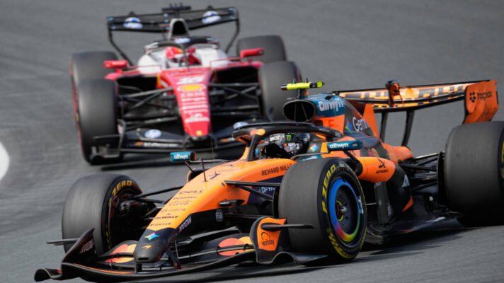Charles Leclerc lines up Lando Norris as they battle for position