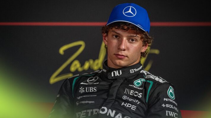 Kimi Antonelli sits in the post-qualifying FIA press conference at the Dutch Grand Prix.