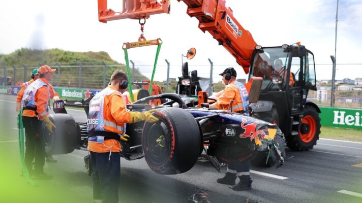Max Verstappen's wrecked Red Bull following his Dutch GP crash.