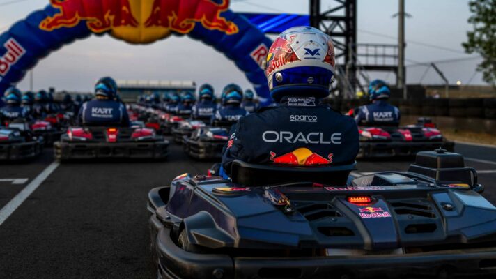 Max Verstappen sits at the back of a 100-kart grid at Silverstone.