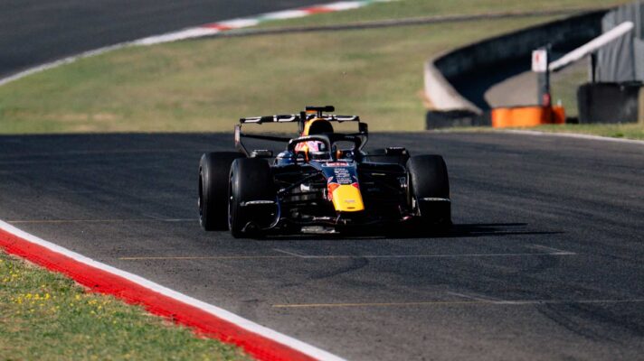 Liam Lawson takes part in Pirelli tyre testing for Red Bull at Mugello.