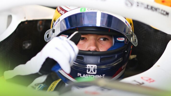Red Bull junior Nikola Tsolov in a Racing Bulls cockpit.