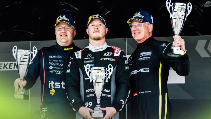 Nikita Mazepin on the podium at Spa-Francorchamps.