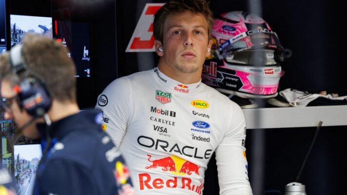 Liam Lawson pictured in the Red Bull garage at the 2026 Dutch Grand Prix