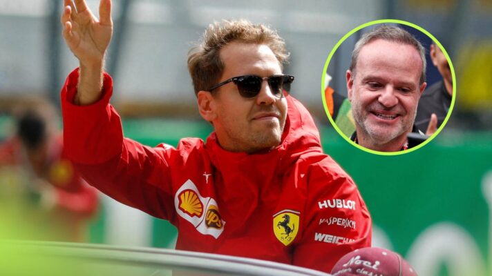 Sebastian Vettel with Rubens Barrichello inset.