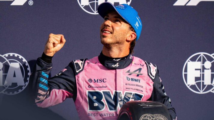 Pierre Gasly looks upwards in celebration after taking Italian GP pole.