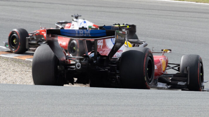 Lewis Hamilton chases Charles Leclerc on the track