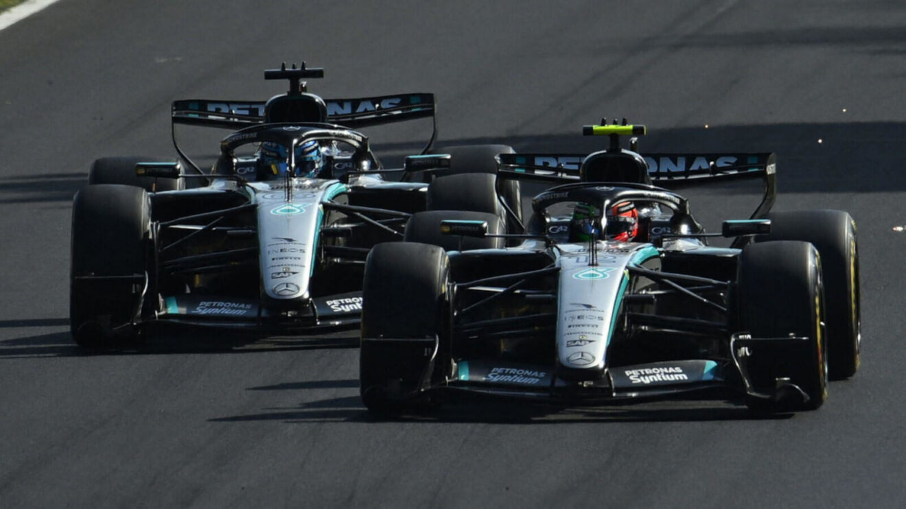 Kimi Antonelli and George Russell racing for position at Monza