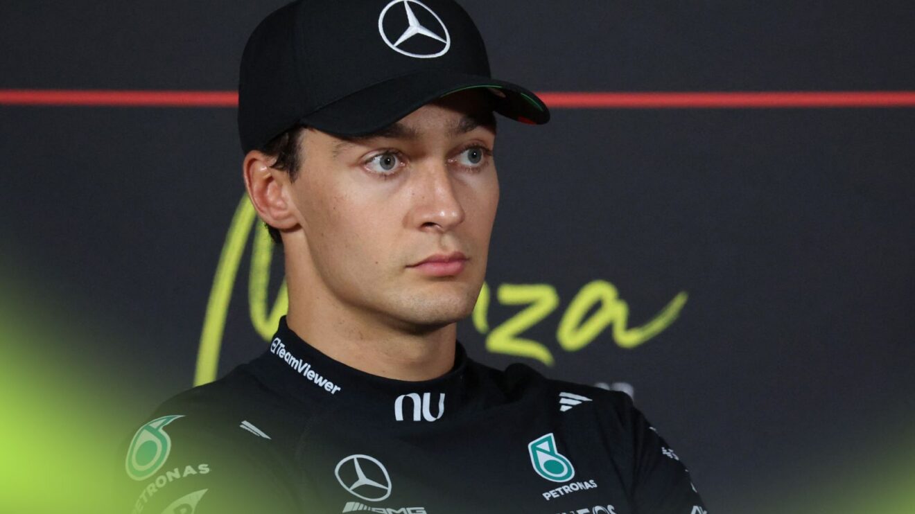 Mercedes driver George Russell speaking at the 2026 Italian Grand Prix
