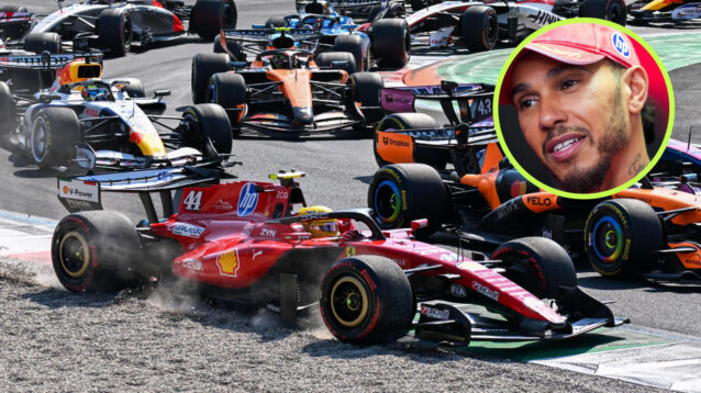 Lewis Hamilton in the gravel at Monza as his rivals race past him
