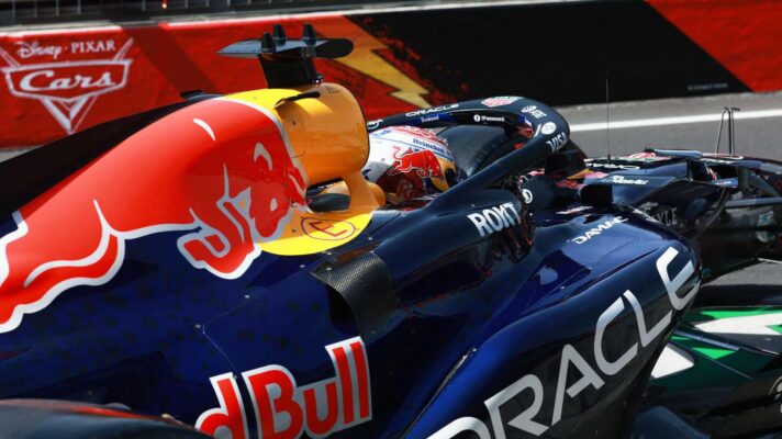 Red Bull driver Max Verstappen prepares to leave the pit lane.