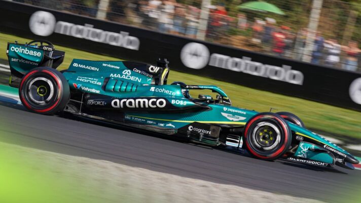 Lance Stroll (Aston Martin AMR26) in action at the 2026 Italian Grand Prix