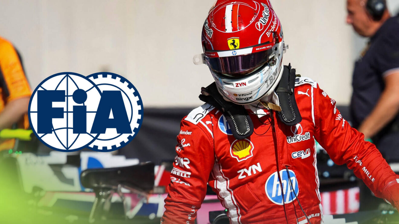 Charles Leclerc in parc ferme, FIA logo