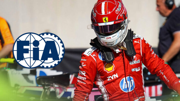 Charles Leclerc in parc ferme, FIA logo