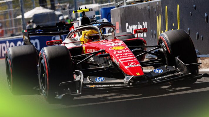 Lewis Hamilton, Ferrari, in action at the 2026 Spanish Grand Prix