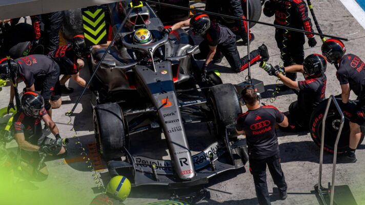 Audi's Gabriel Bortoleto pits during the 2026 Spanish Grand Prix.