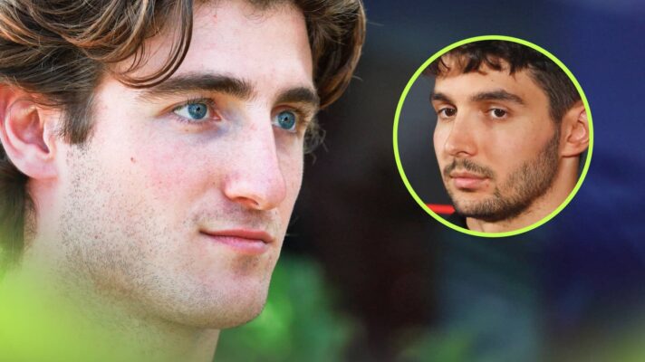 A close-up shot of Jack Doohan with an inset of Esteban Ocon