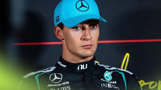 Mercedes driver George Russell speaks to the media at the 2026 Dutch Grand Prix