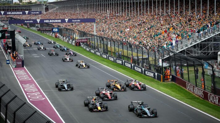 The field races away at the start of the 2026 Formula 1 Australian Grand Prix.