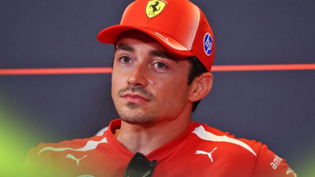 Ferrari driver Charles Leclerc speaks to the media at the 2026 Azerbaijan Grand Prix