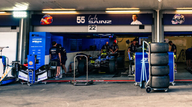 Carlos Sainz's FW48 being worked on in the Williams garage
