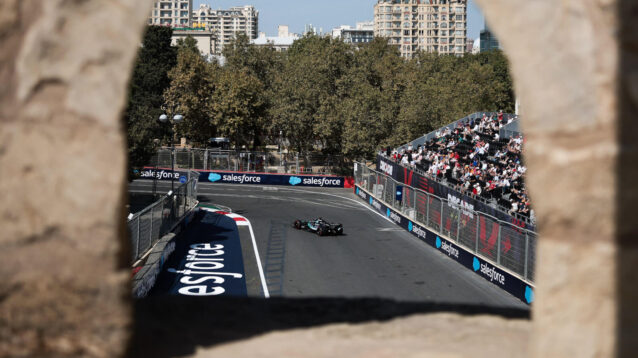 George Russell drives the Baku circuit