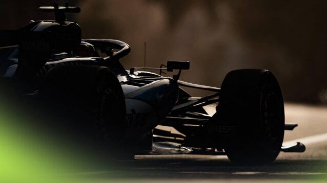 Carlos Sainz's Williams on track in golden light in Baku