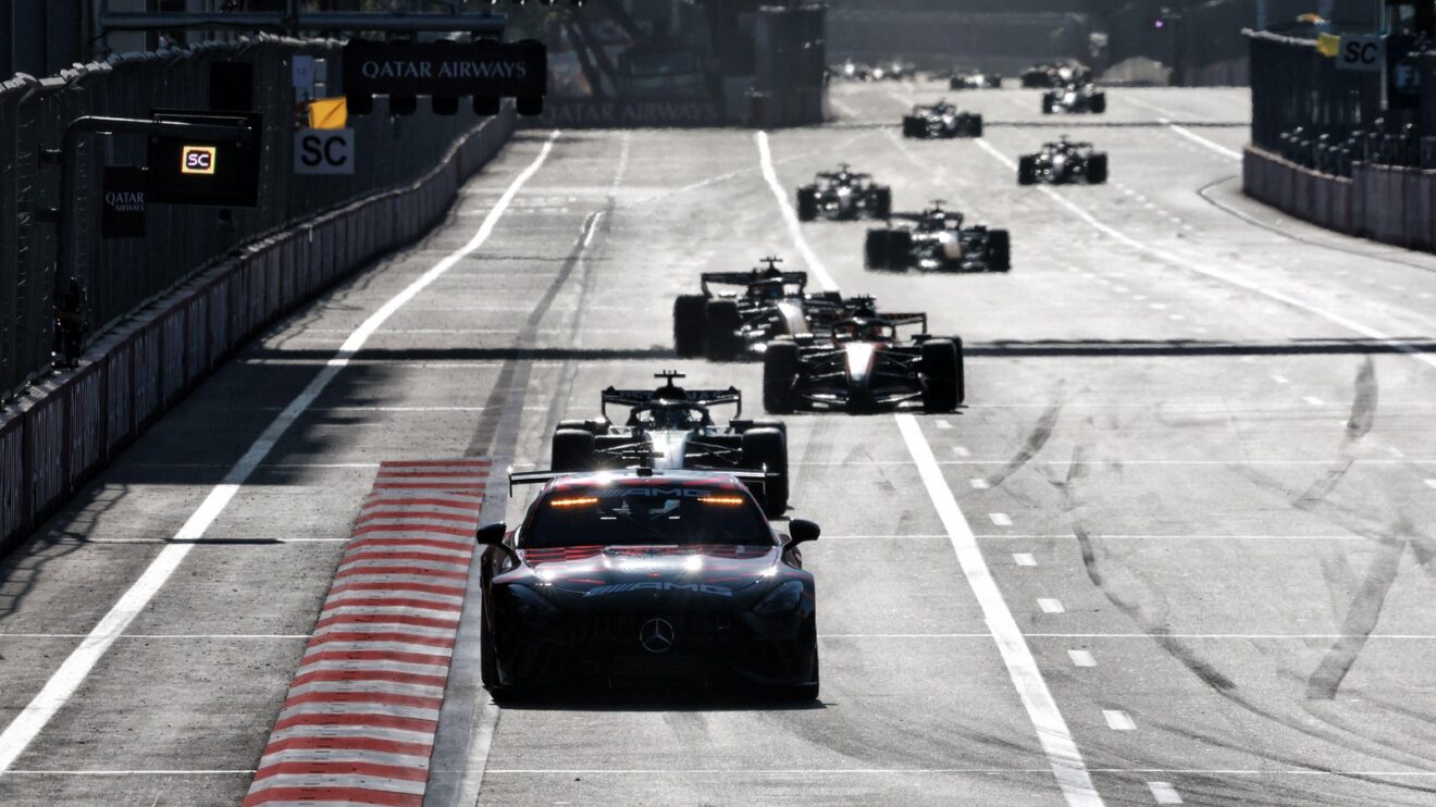 The safety car leads the field during the F1 2026 Azerbaijan Grand Prix.