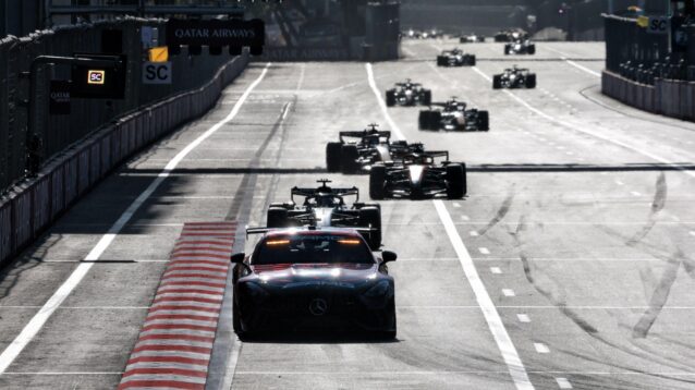 The safety car leads the field during the F1 2026 Azerbaijan Grand Prix.