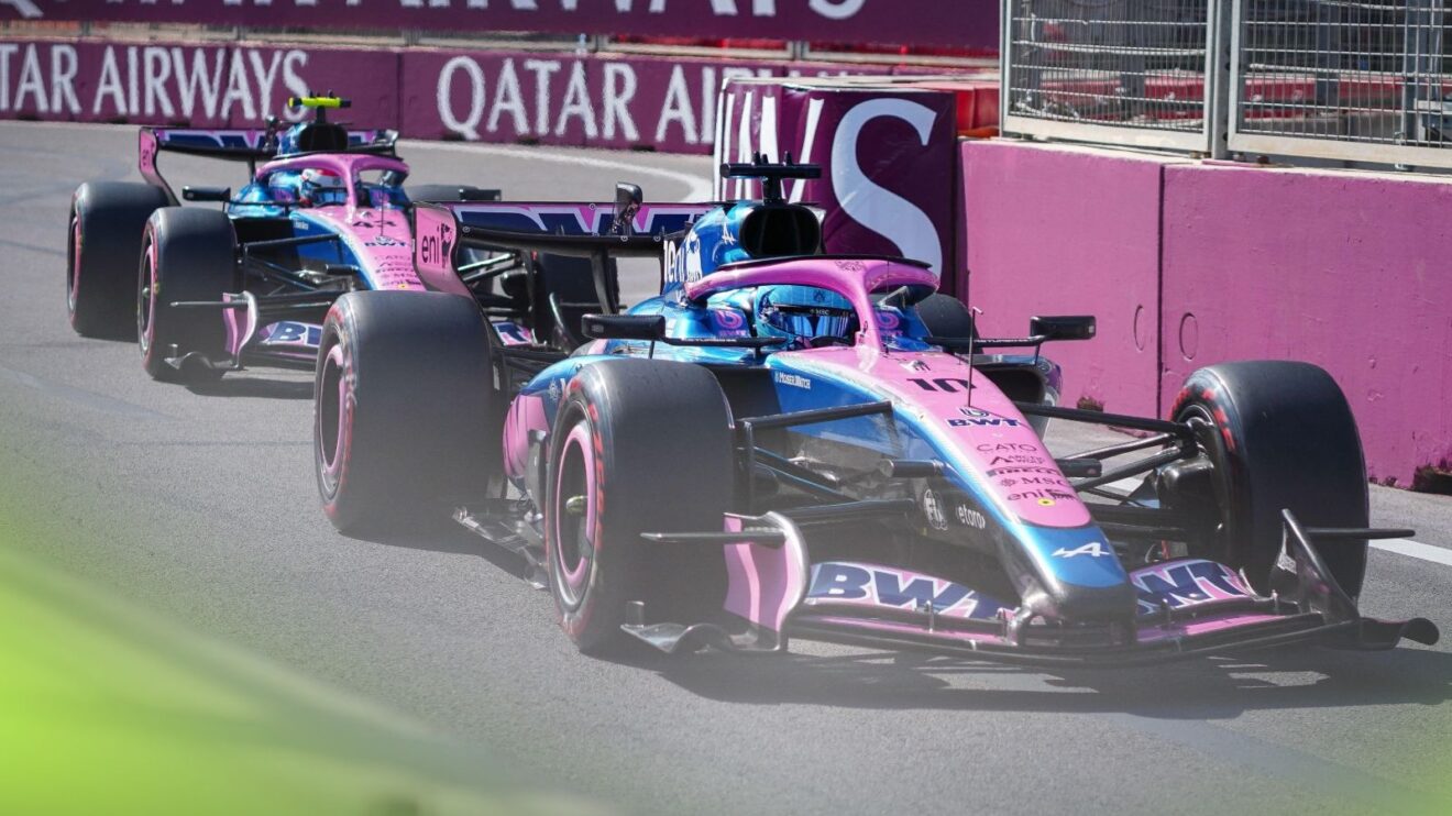 Pierre Gasly followed by Alpine teammate Franco Colapinto at the 2026 Azerbaijan Grand Prix
