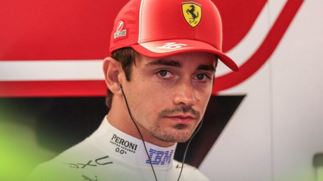 Ferrari driver Charles Leclerc pictured in the team garage at the 2026 Azerbaijan Grand Prix